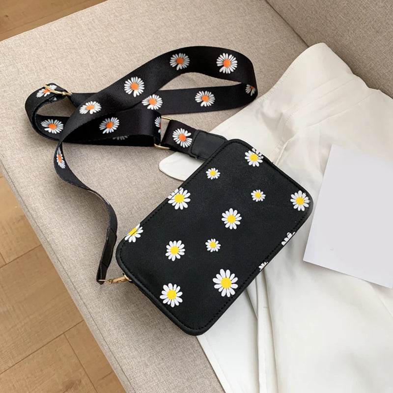 Daisy Pattern Shoulder Bag Handbags Small Square Messenger Tote Bags for Women