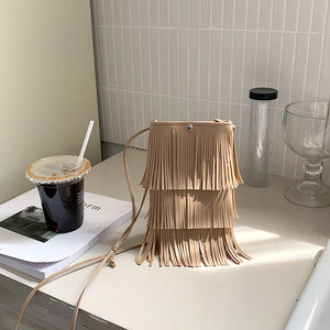 Fringe PU Shoulder Crossbody Bag Purse