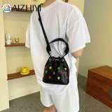 Leather Crossbody Bag Love Heart Embroidered Handbag