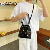 Leather Crossbody Bag Love Heart Embroidered Handbag