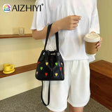Leather Crossbody Bag Love Heart Embroidered Handbag