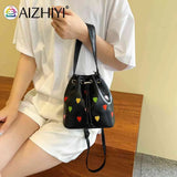 Leather Crossbody Bag Love Heart Embroidered Handbag