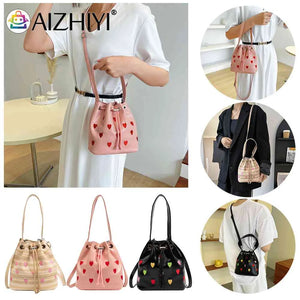 Leather Crossbody Bag Love Heart Embroidered Handbag