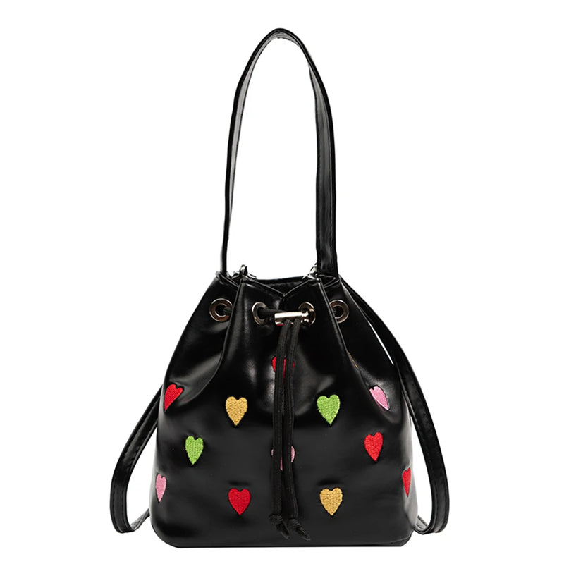 Love Heart Embroidered Crossbody Bag Small Tote Handbag