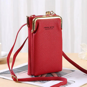 Lychee Texture Crossbody Phone Bag Faux Leather Messenger Bag