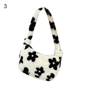 Plush Flower Pattern Shoulder Bag for Women