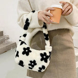Plush Flower Pattern Shoulder Bag for Women
