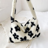 Plush Flower Pattern Shoulder Bag for Women