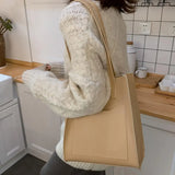 Shoulder Bag Smooth Zipper Faux Leather Solid Handle Bag