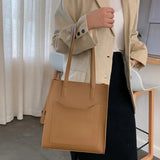 Shoulder Bag Smooth Zipper Faux Leather Solid Handle Bag