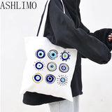 Evil Eye Large Capacity Women Canvas Shoulder Bag Tote Handbag