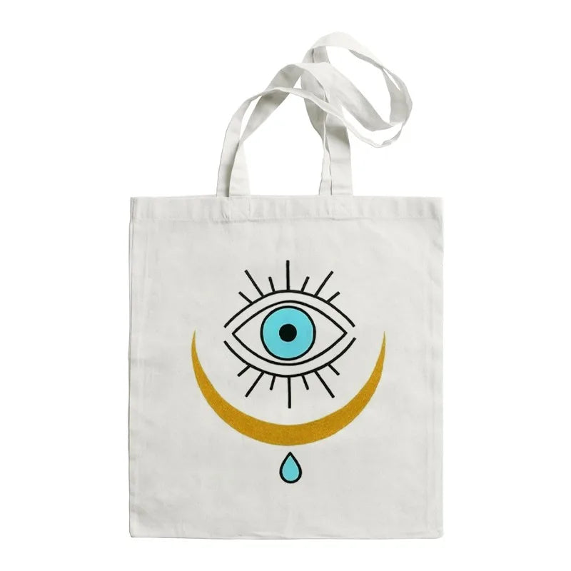 Canvas Evil Eye Shoulder Bag Tote Handbag Large Capacity Women Casual Shopping