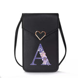 Purple Flower Print Shoulder Bag Touch Screen Mobile Phone Wallets