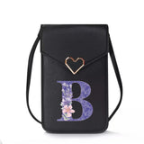Purple Flower Print Shoulder Bag Touch Screen Mobile Phone Wallets