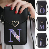 Purple Flower Print Shoulder Bag Touch Screen Mobile Phone Wallets