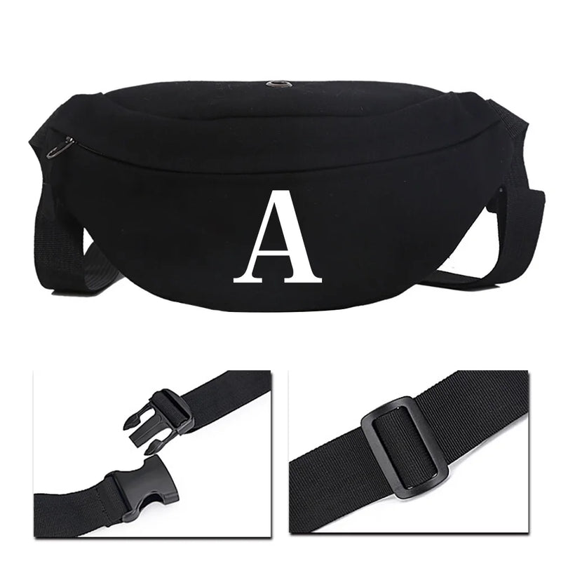 Unisex Shoulder Bag Initial Name Printed Pattern Tool Waist Travel Bag