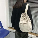 Canvas Drawstring Shoulder Bag Students Cross-body Retro Style
