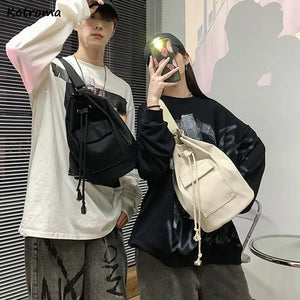 Canvas Drawstring Shoulder Bag Students Cross-body Retro Style