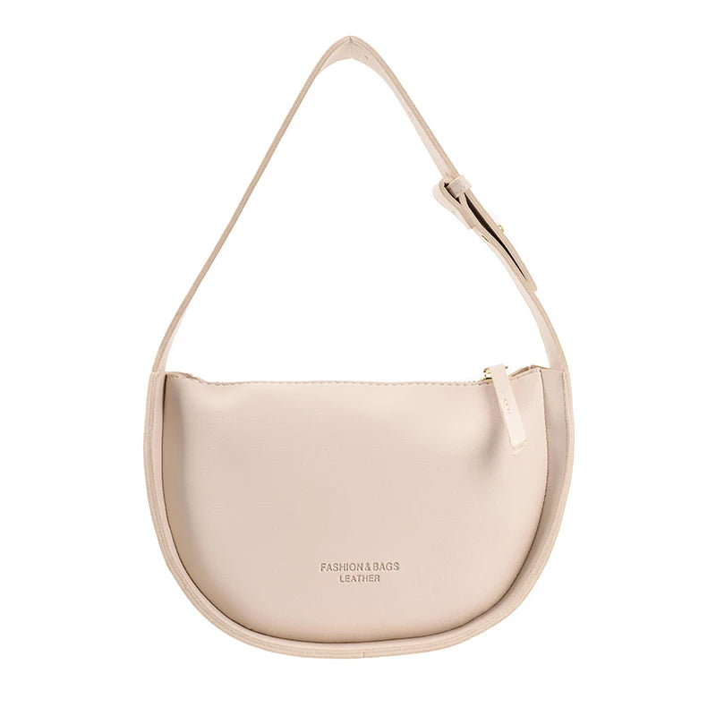 Semicircle Leather Shoulder Bag Women Crossbody Handbag Spring Casual Purse