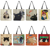 Foldable Cat Print Shoulder Bag Women Tote Shopper Cartoon High Capacity