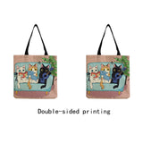 Foldable Cat Print Shoulder Bag Women Tote Shopper Cartoon High Capacity