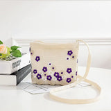 Flower Embroidery Mini Canvas Crossbody Bag Colorful Students Purses