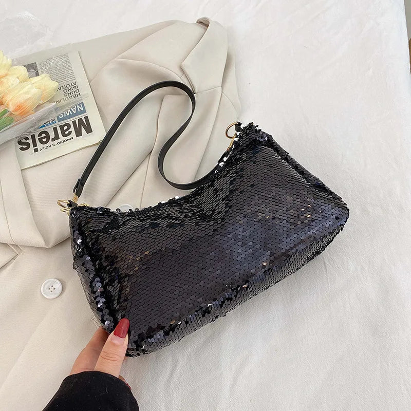 Sequined Shoulder Bag Women Baguette Bags Shining Glitter Party Handbag