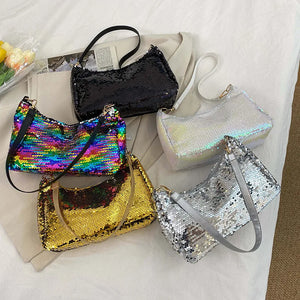 Sequined Shoulder Bag Women Baguette Bags Shining Glitter Party Handbag