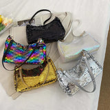 Sequined Shoulder Bag Women Baguette Bags Shining Glitter Party Handbag