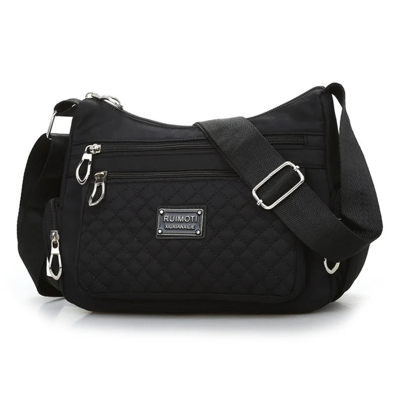 Waterproof Nylon Plaid Messenger Bag for Women