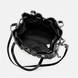 Pleated Stripe Bucket Bag Women Shoulder Bag