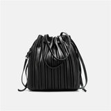 Pleated Stripe Bucket Bag Women Shoulder Bag