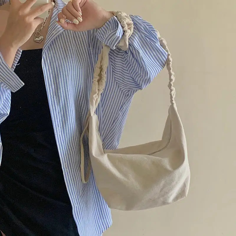 Shoulder Bag Women Tie-dye Canvas Zipper Hobos Folds