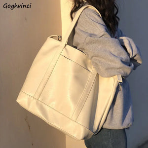 Shoulder Bag Women Solid Large Capacity Tote Bag OL High Street Ins PU Handbags