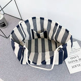 Striped Shoulder Bag Large Capacity Canvas Shopping Pouch