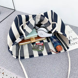 Striped Shoulder Bag Large Capacity Canvas Shopping Pouch