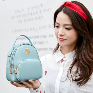 Women's Mini PU Leather Backpack Crossbody Bag Solid Girls School Backpack