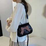 Retro Pleated Shoulder Bag with Bow for Women