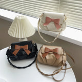 Retro Pleated Shoulder Bag with Bow for Women