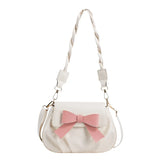 Retro Pleated Shoulder Bag with Bow for Women