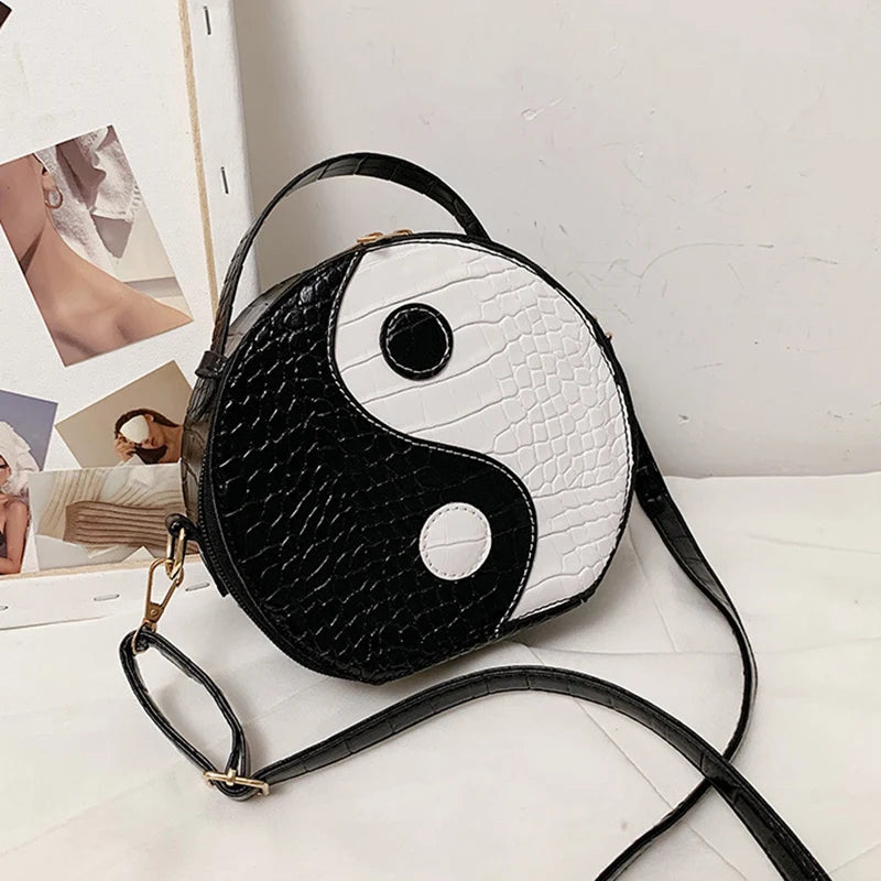 Circular Shoulder Bag for Women Small PU Leather Purse