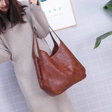 Large Capacity Women's Shoulder Bag Vintage PU Leather