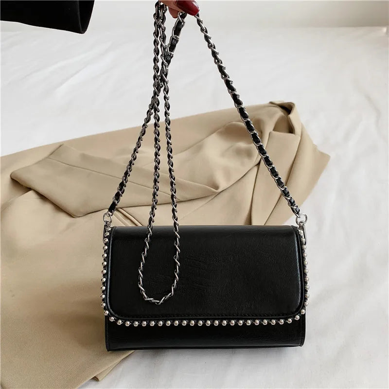 Suede Shoulder Bag Chain Handbag Crossbody Purse Bead Tote Small Pocket