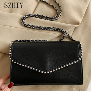 Suede Shoulder Bag Chain Handbag Crossbody Purse Bead Tote Small Pocket