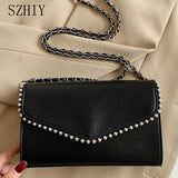 Suede Shoulder Bag Chain Handbag Crossbody Purse Bead Tote Small Pocket