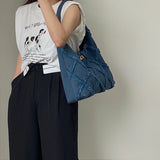 Denim Shoulder Bag for Women Lattice Tote Bags