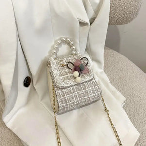 Sweet Vintage Shoulder Bag with Pearls Beading Handle