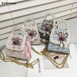 Sweet Vintage Shoulder Bag with Pearls Beading Handle