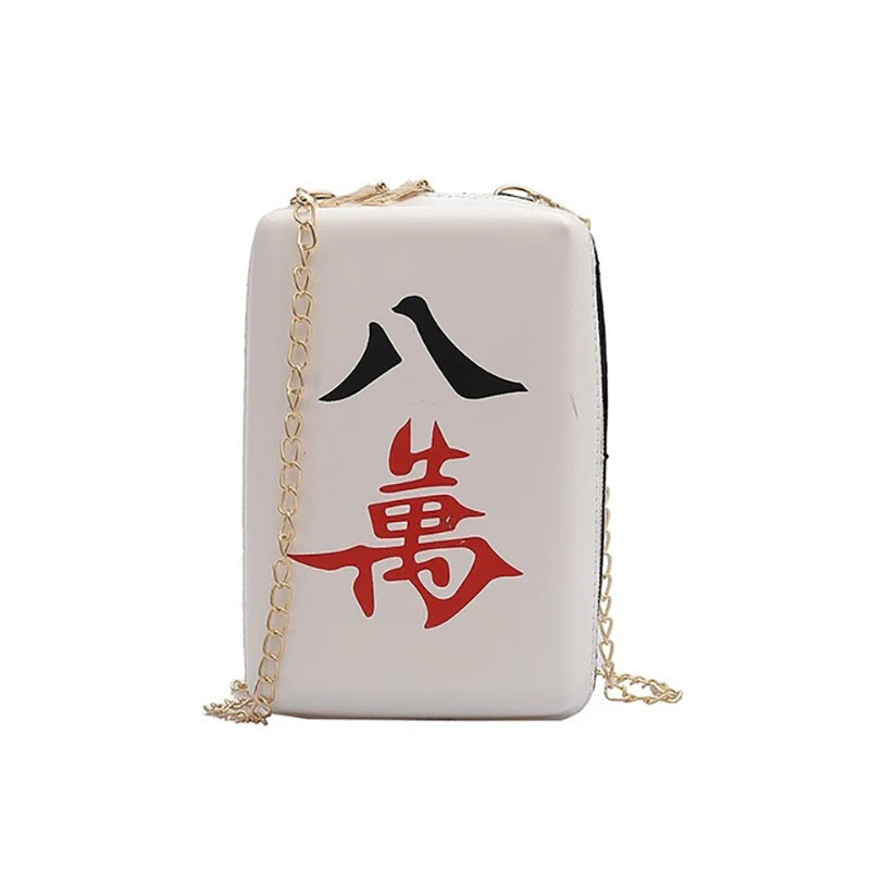 Ethnic Style Mahjong Printing Chain Shoulder Bag Pu Leather Messenger Bag