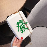Ethnic Style Mahjong Printing Chain Shoulder Bag Pu Leather Messenger Bag